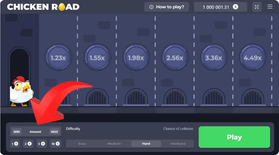 Four difficulty levels on the screen